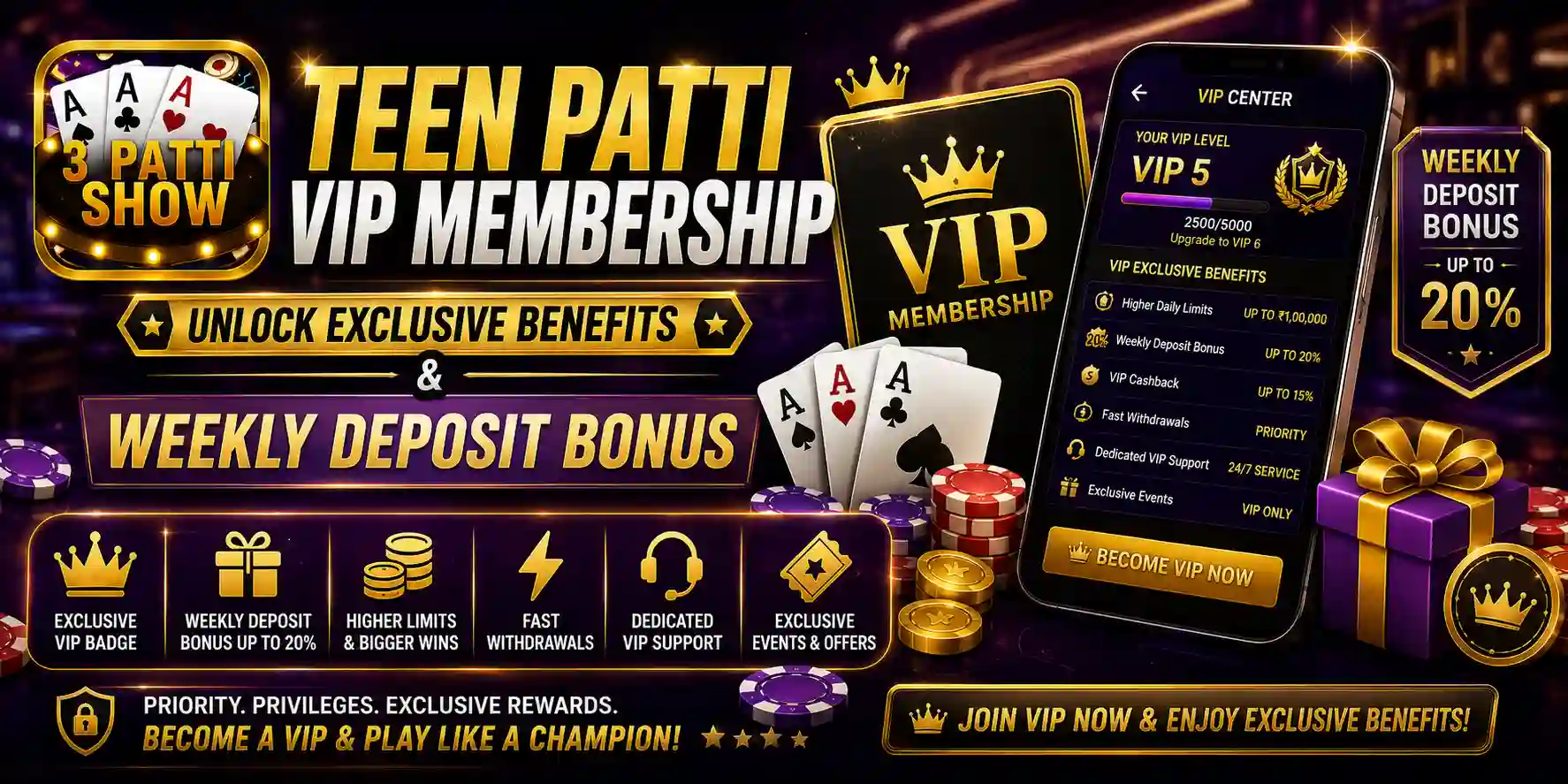 Teen Patti VIP Membership – Unlock Exclusive Benefits & Weekly Deposit Bonus